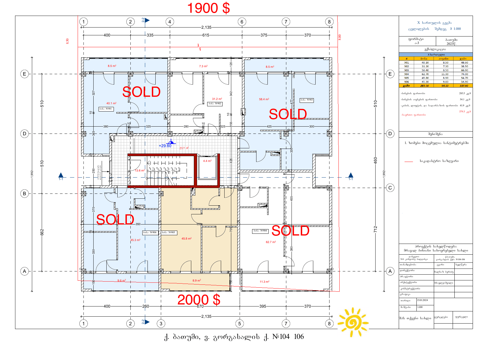 Comfort House level X plan — apartments 901–906