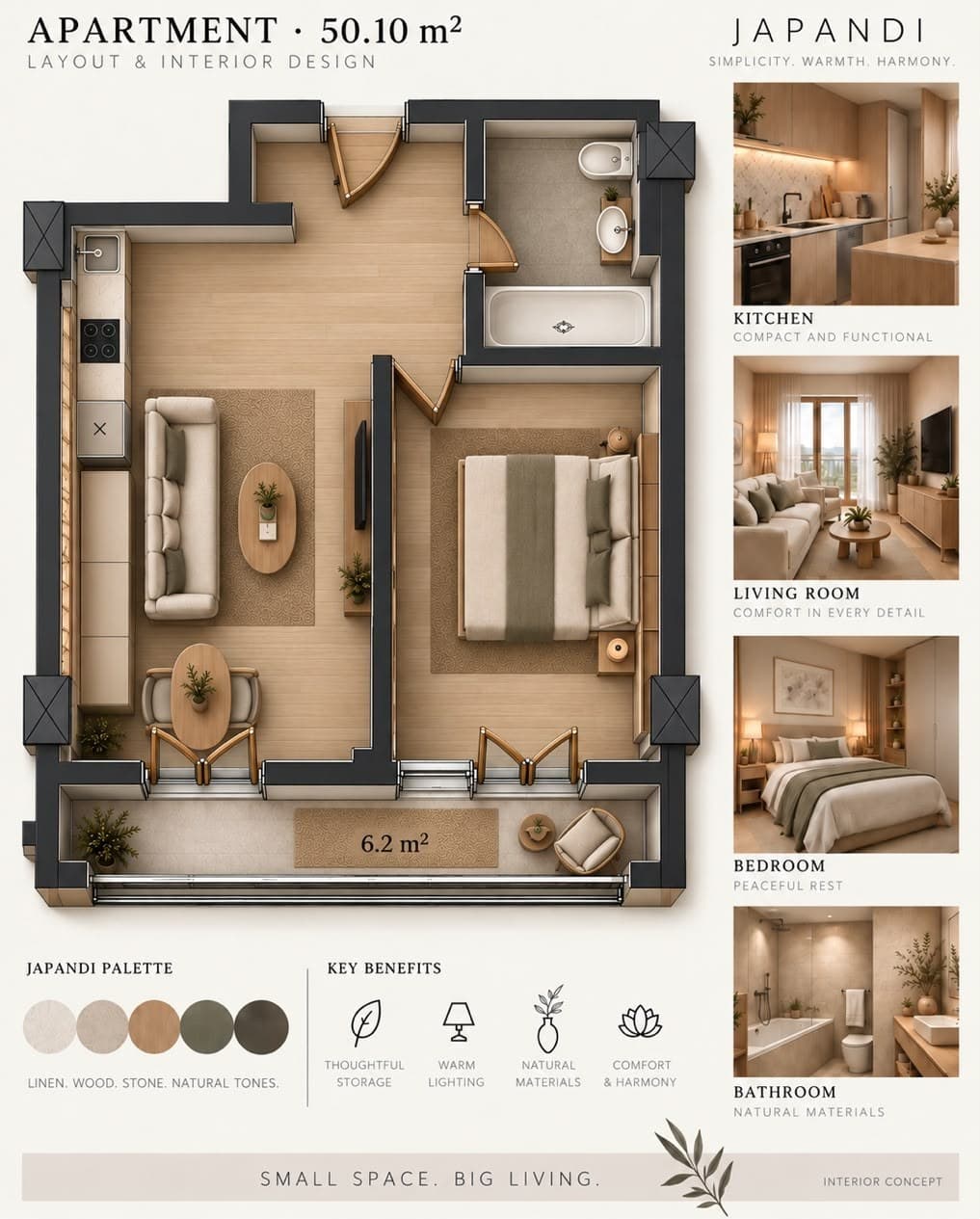 Парнаваз 65 — планировка квартиры 50,1 м² и концепция интерьера