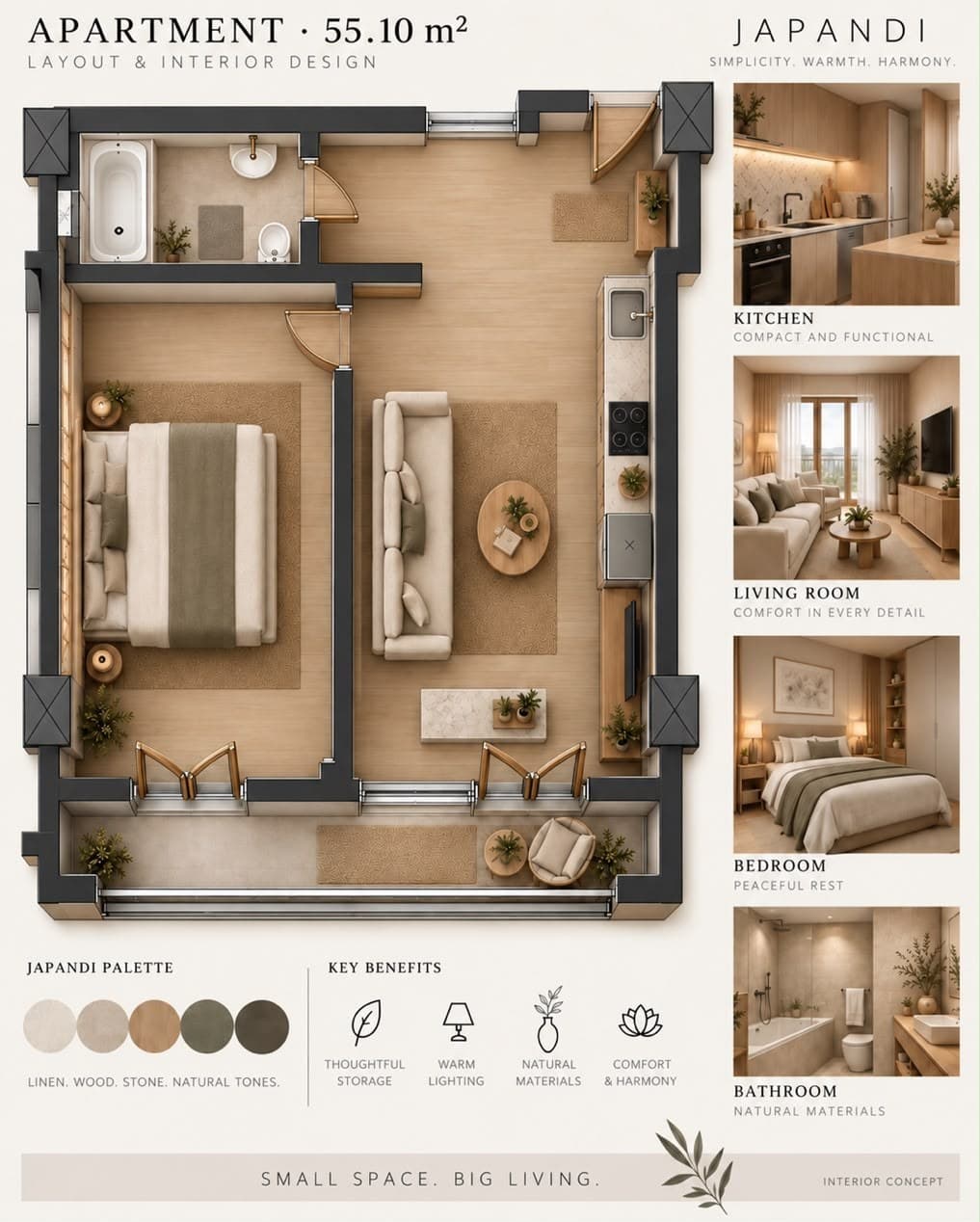 Парнаваз 65 — планировка квартиры 55,1 м² и концепция интерьера