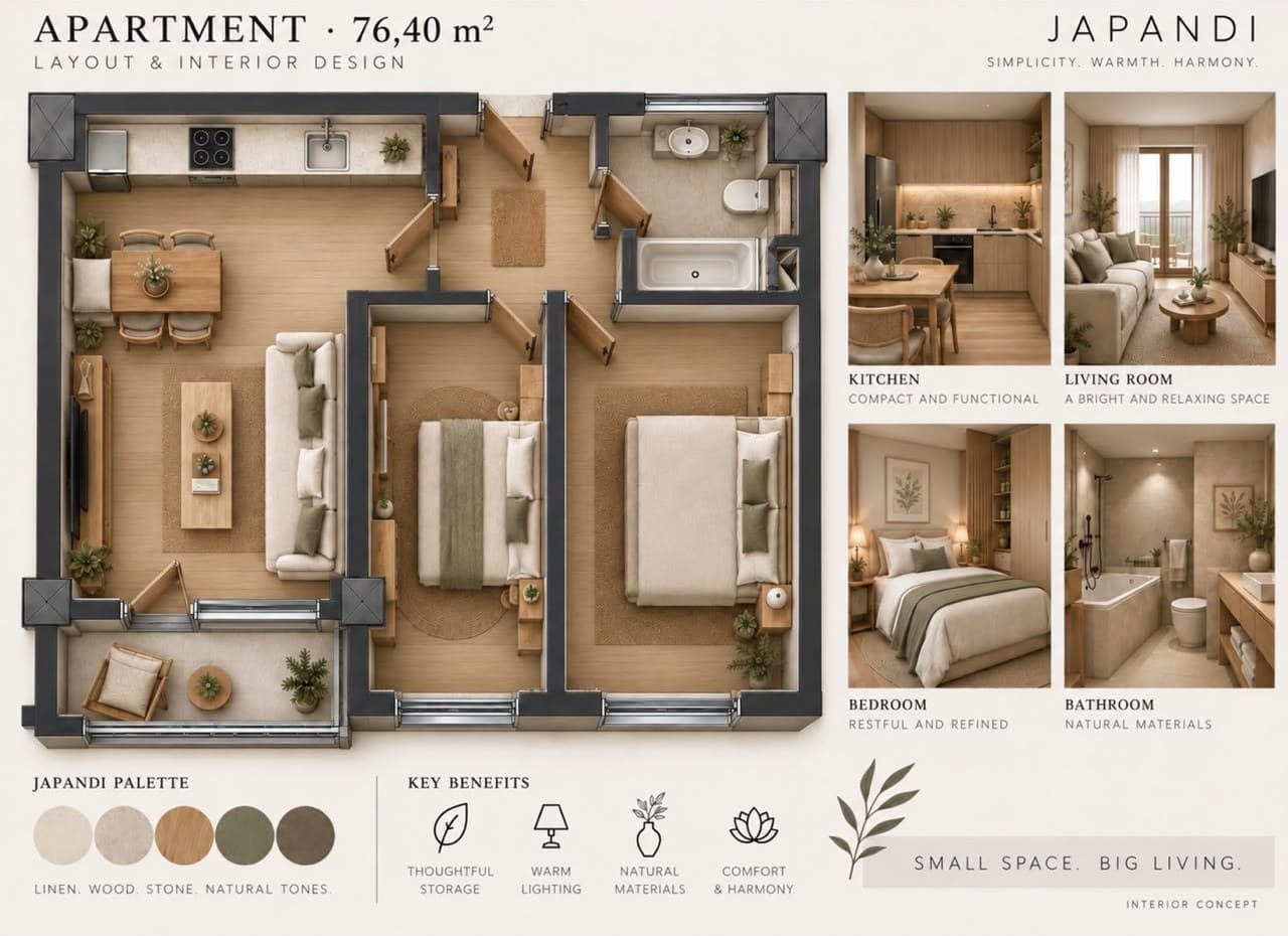 Парнаваз 65 — планировка квартиры 76,4 м² и концепция интерьера